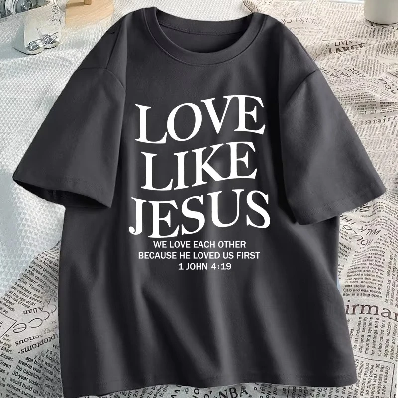 

Христианские футболки Love Like Jesus, религиозная футболка на базе wiary, повседневная футболка с короткими рукавами, мужская одежда, уличная одежда, футболки с круглым вырезом