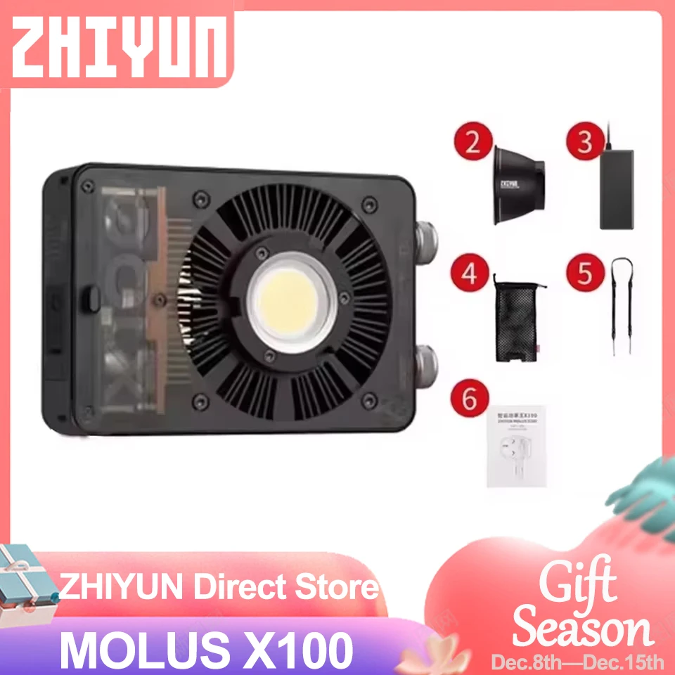 ZHIYUN MOLUS X100 COB Photography Light 100W 2700-6500K Bi-color Mini Pocket Video Light for Film Recording Living Streaming