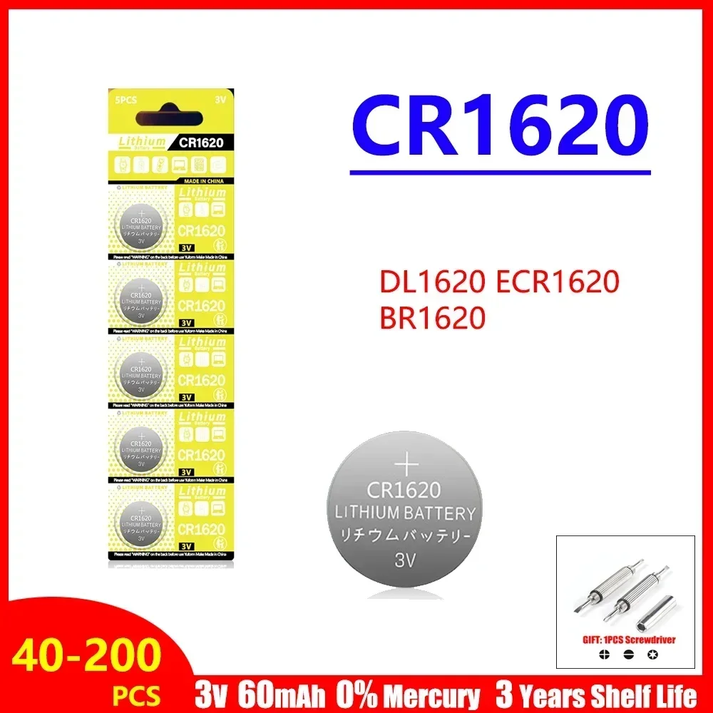 

40-200 шт. CR1620 батарея 3 В Кнопка батарея для часов автомобильный пульт дистанционного управления калькулятор весы бритва DL1620 BR1620 литиевая монетница