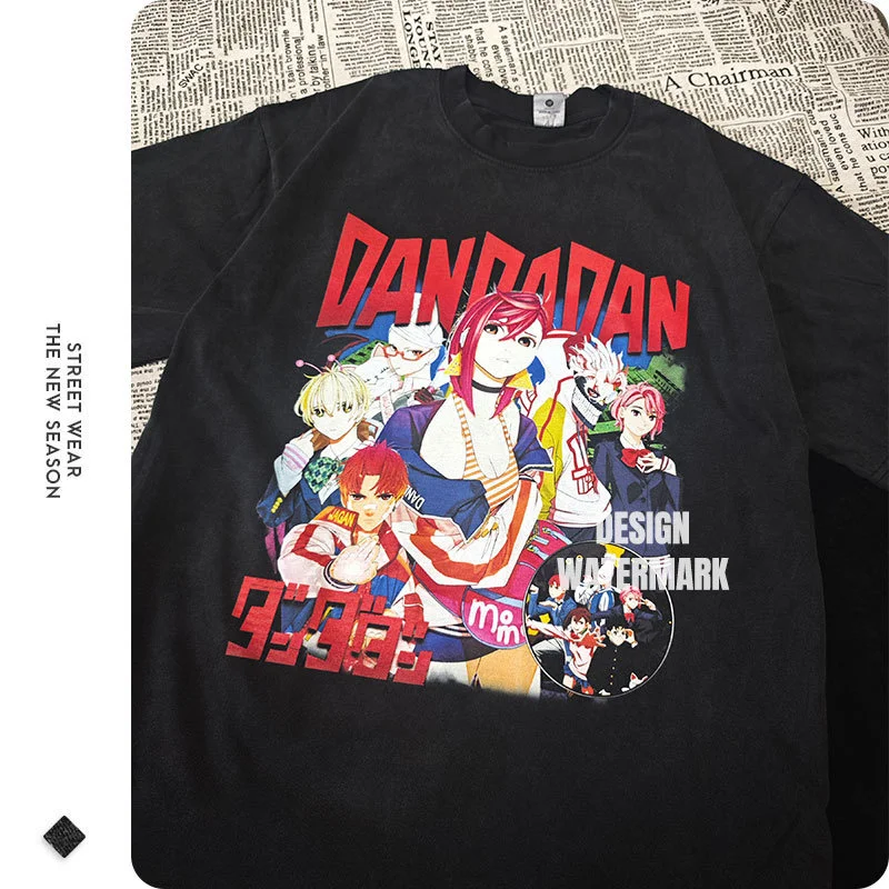 Anime Dandadan T Shirts Vintage Washed Dan Da Dan T Shirts Oversized Ayase Momo Sweatshirts Short sleeve Tops Tees Cotton