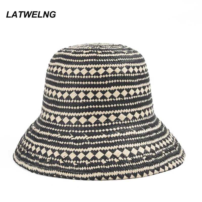 

2022 Foldable Crochet Bucket For Women Designer Luxury Striped Beach Hat Summer Sun UV Protection Hats Wholesale