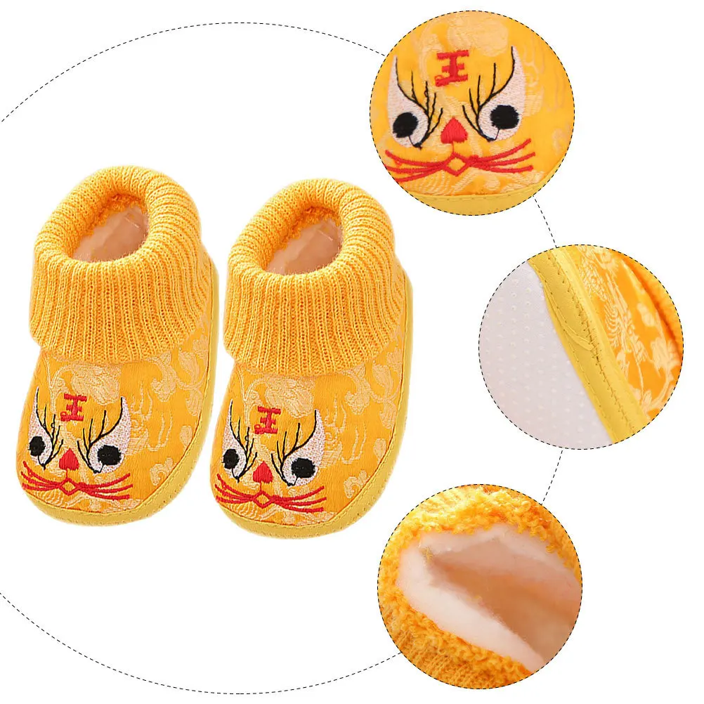 

1 пара детской теплой обуви, утепленная повседневная обувь с вышивкой тигра, детские зимние нескользящие полусапожки, обувь с тигром