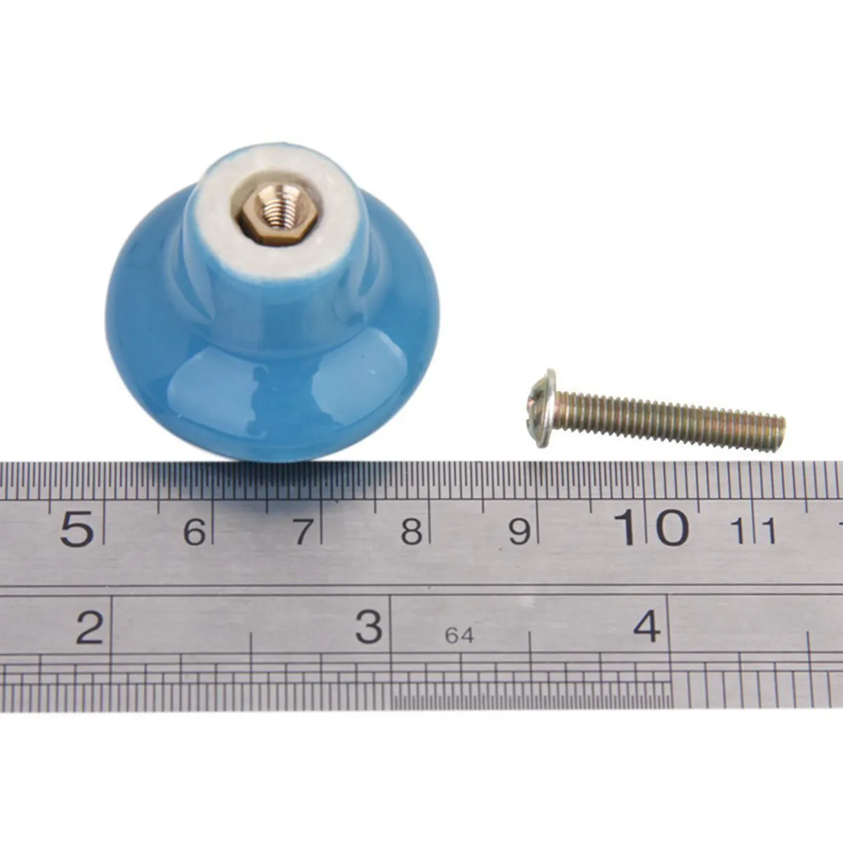 5pcs Blue Round Ceramic Cabinet Pull Handles, 24mm Diameter, for Drawer, Wardrobe, Chest, Kitchen Cupboard