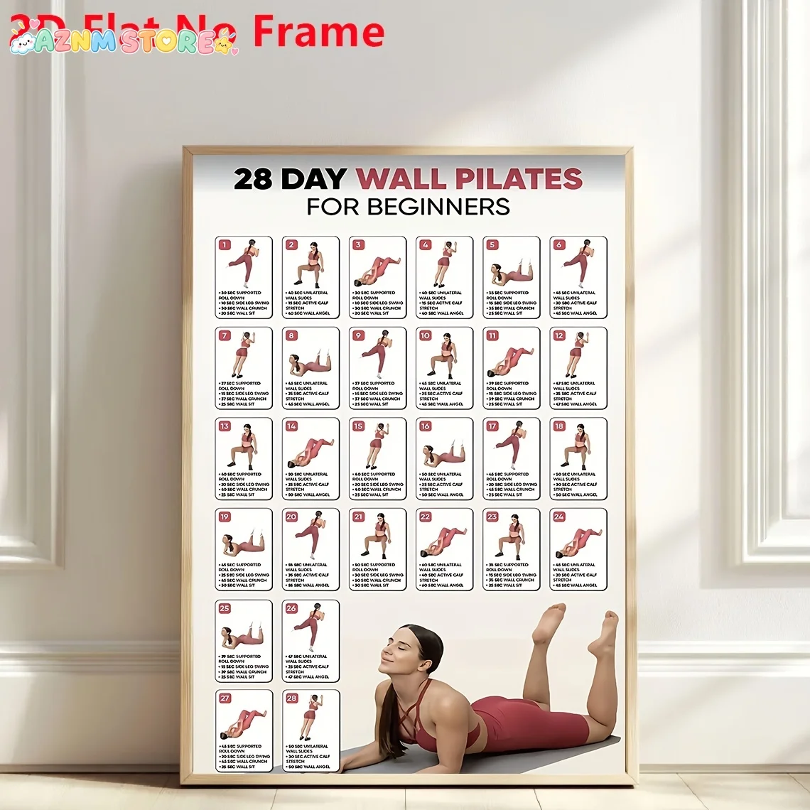2027,2D  No Frame Posters & Prints 1pc Frameless Canvas Art, 28-Day Wall Pilates Beginner Canvas Print, Yoga Poster, Sports A
