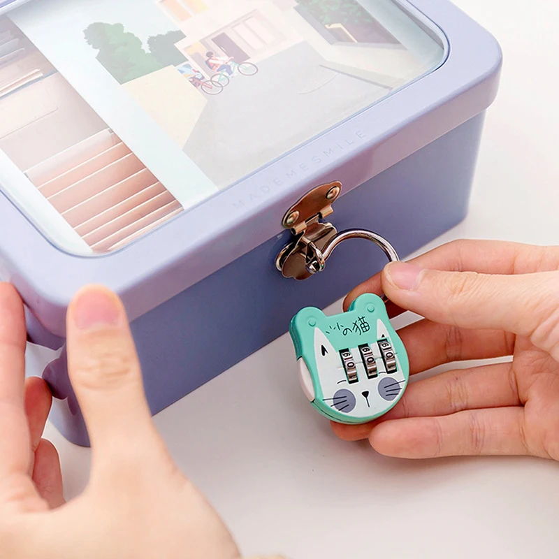 [FS]1Pc Cute Cat Code Number Lock Anti-theft High Strength Accurate Mini Luggage Suitcase Number Password Lock for Dorm Drawer~