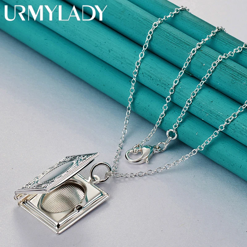 URMYLADY 925 Sterling Silver Photo Frame 16/18/20/22/24/26/28/30 Inch Pendant Necklace For Women Wedding Fashion Gift Jewelry