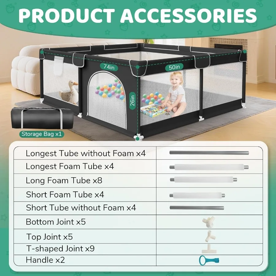 روضة أطفال مقاس 74 × 50 للأطفال الصغار - قلم لعب للأطفال كبير جدًا للاستخدام الداخلي والخارجي مع شبكة ناعمة قابلة للتنفس وخارجية #2
