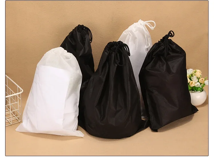 20 Pcs Set High-Quality Non-Woven Travel Drawstring Bags White & Black Customizable Logo Shoe Storage & House Essentials