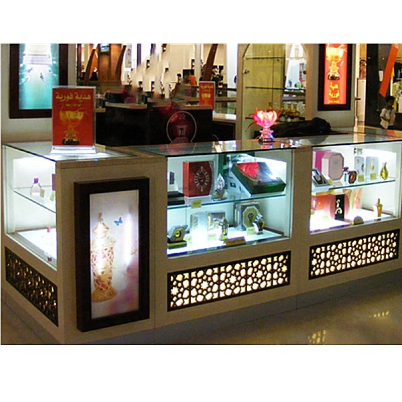 Custom, Fashionable Perfume Display Cabinet LED Perfume Shop Counter Light Cosmetics Glass Display Counter