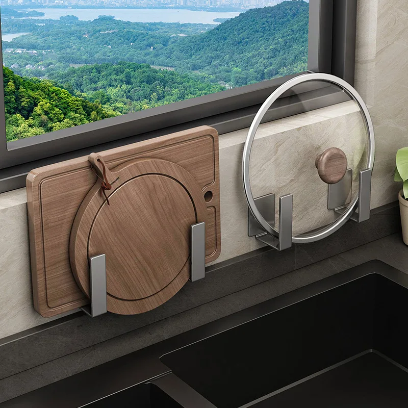 No-punch Pot Lid Storage Rack Kitchen Shelf Wall-mounted Cutting Board Chopping Board Multi-functional Wall Organizer