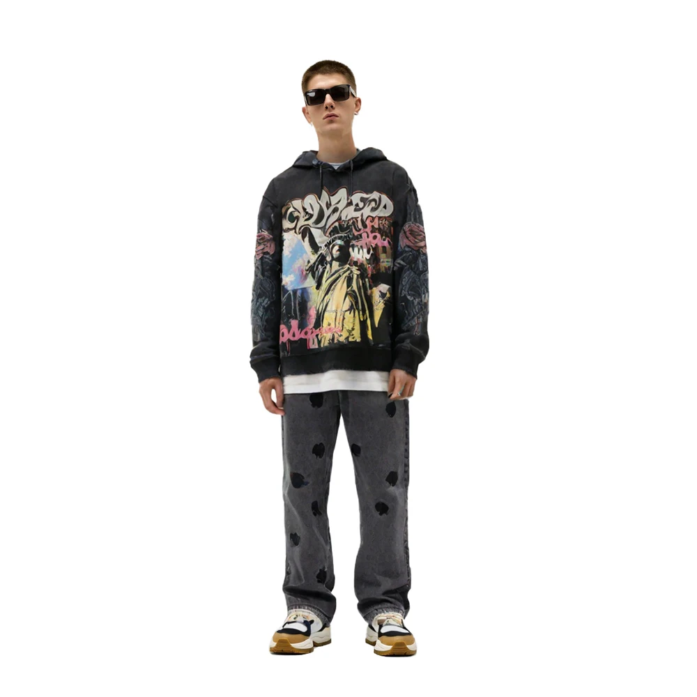 Y2k Baggy Jeans with Embroidered Hiphop Street Style Sand Wash Distressed Streetwear Clothing Retro Rock Revivals Jeans for Mens