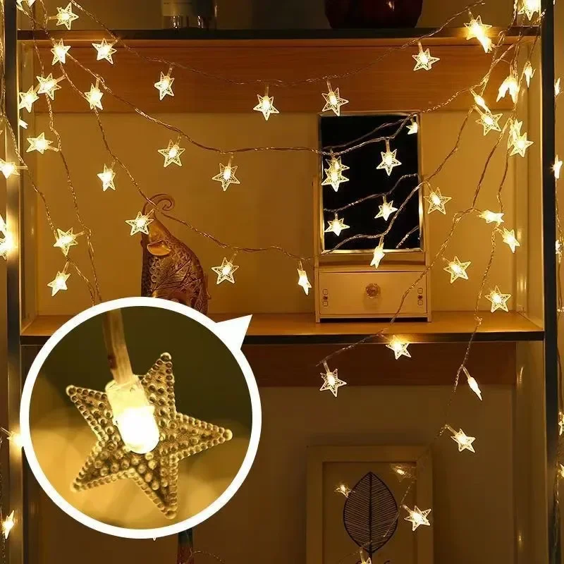 2m/3m/6m/10m LED Star String Lights Christmas Garland Battery USB Powered Wedding Party Curtain String Fairy Lamps for Home