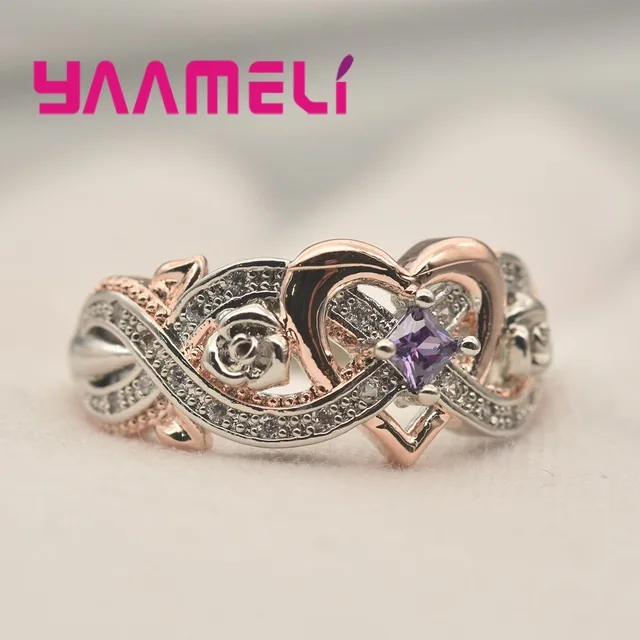 Cheap Sale 925 Sterling Silver Princess Ladies Finger Ring Lovely Rose Square Cubic Zircon Crystal Wedding Engagement Jewllery