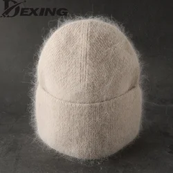 2024 Angora Winter Hat For Womens Rabbit Fur Fluffy Knitted Beanies Hat  Bonnet Female Soft  Warm SKI Skullies  Beanies