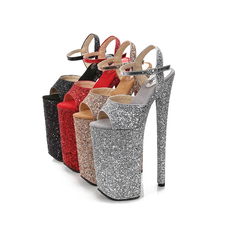 

Sexy 26 cm Ultra High Heels Platform Footwear Fetish Glitter BlingBling Ladies Party Dress Shoes Night Club Stage Sandals