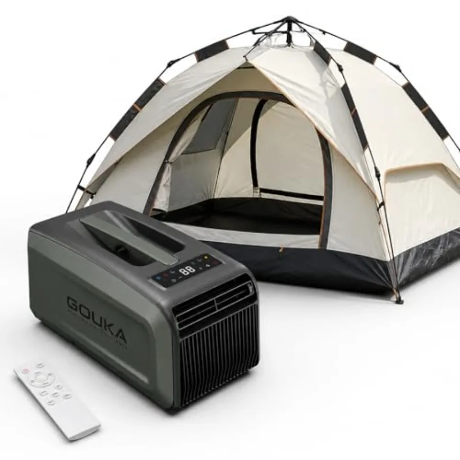 Portable AC for camping, RVs, bedrooms tents; aluminum housing; green; 6100 BTU cooling, app control, no drainage required