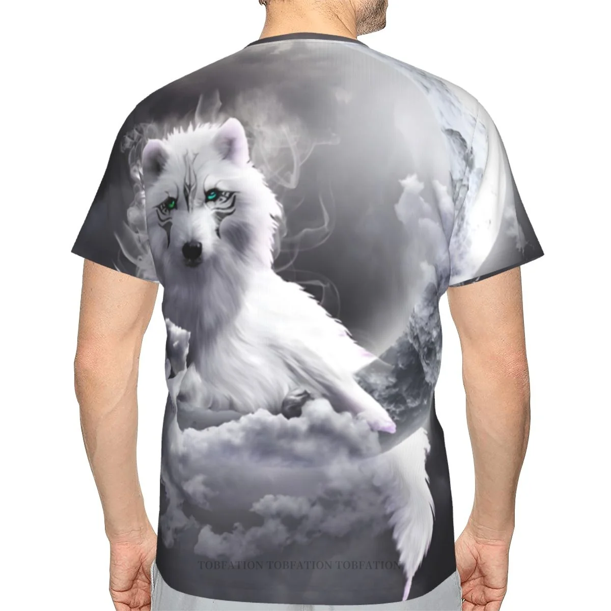 Space Galaxy Wolf Men's TShirts White Cloudy Moon 3D Printed Retro Short-Sleeved Polyester Harajuku O-Neck Tops Streetwear