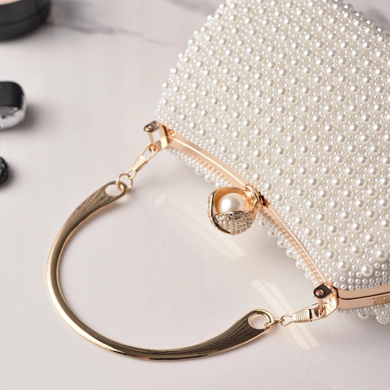White Handbags Woman Pearl Shine Brand Designer Bags Luxury High Quality Shoulder Bags Handmade New Evening Clutch Party Wallet