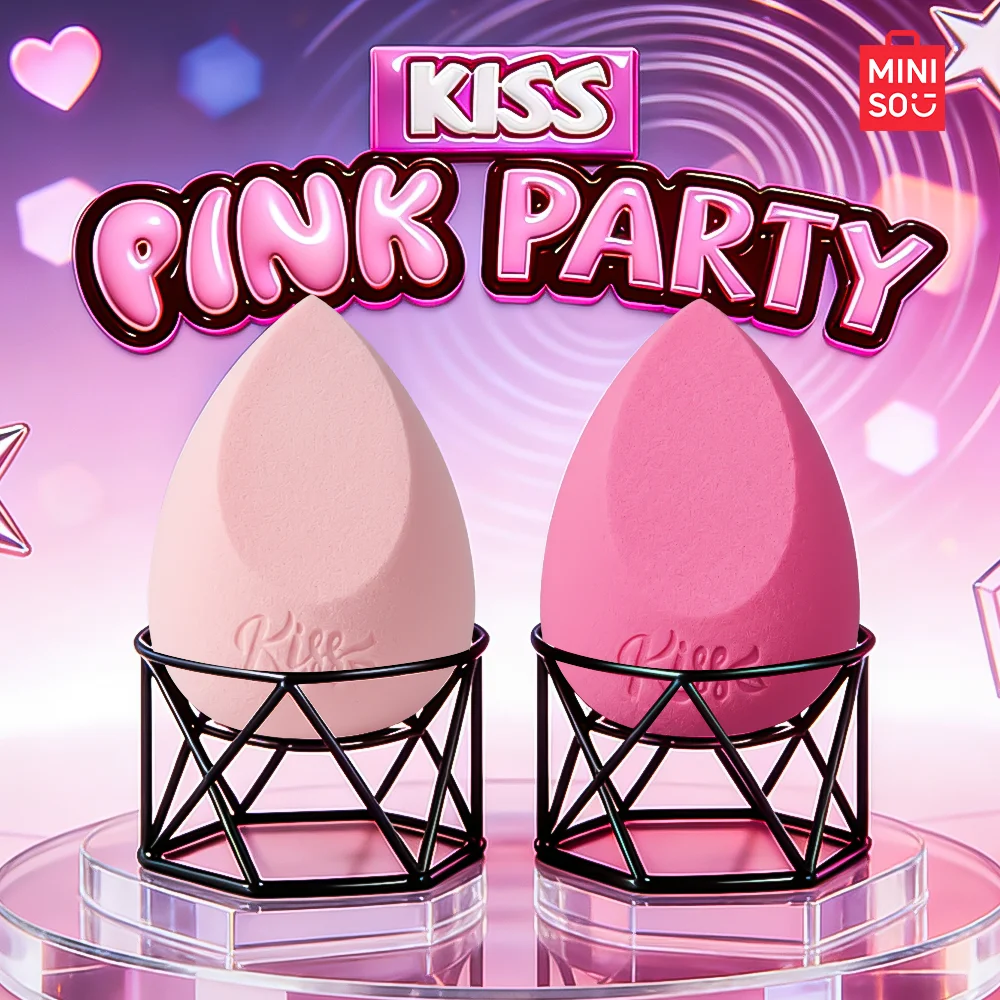 Paquete de 2 combinaciones de huevos de belleza MINIISO Pink Party Series: viene con cesta de almacenamiento para un fácil almacenamiento, uso húmedo y seco