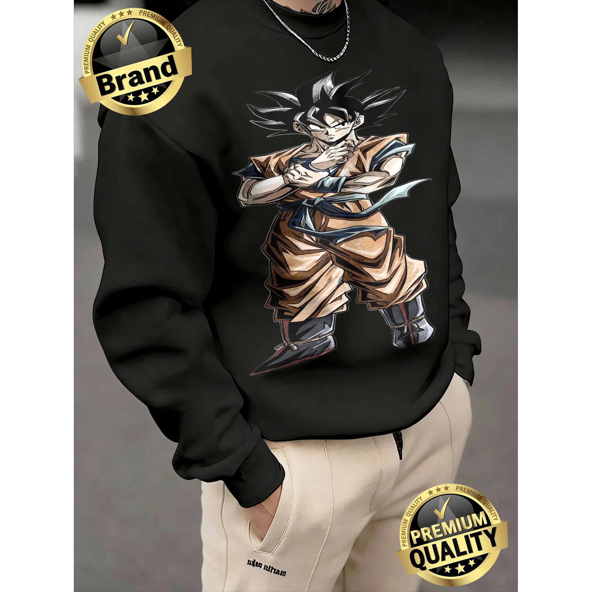 

2026 Fall Dragon Ball Goku Sketch Print 100% Cotton Crewneck Sweatshirt, Oversized Fitness Streetwear for Men & Women Breathable