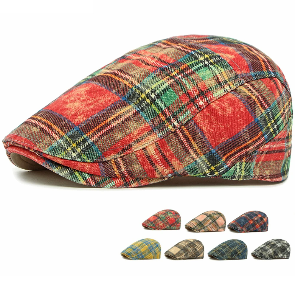 

HT4800 Beret Caps Men Women Vintage Plaid Artist Painter Beret Hat Male Female Ivy Flat Cap Spring Summer Adjustable Mens Berets