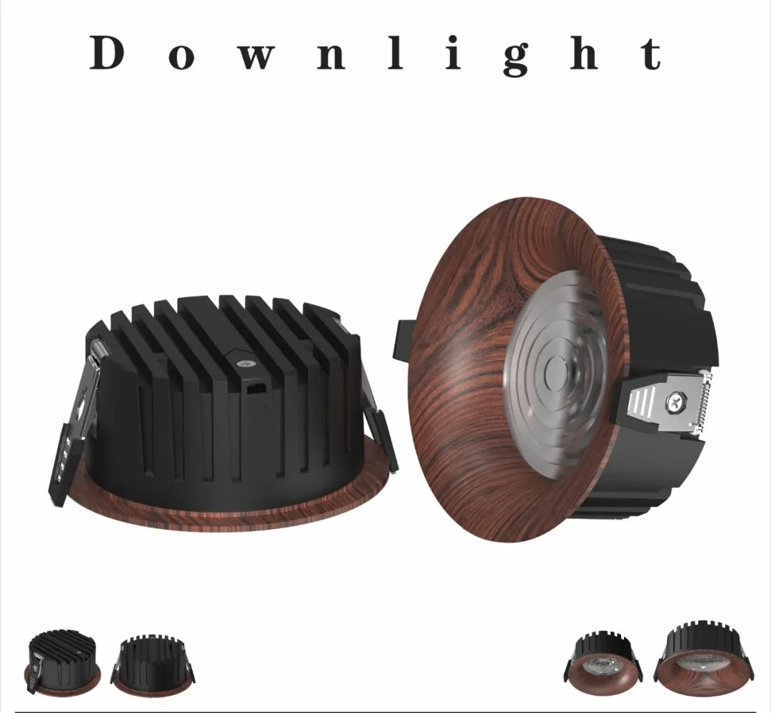 High CRI Dimmable LED Downlight & Spotlight 7-12W Walnut Natural Wood Finish Flush Mount Lamp for Room Kitchen Retail Store