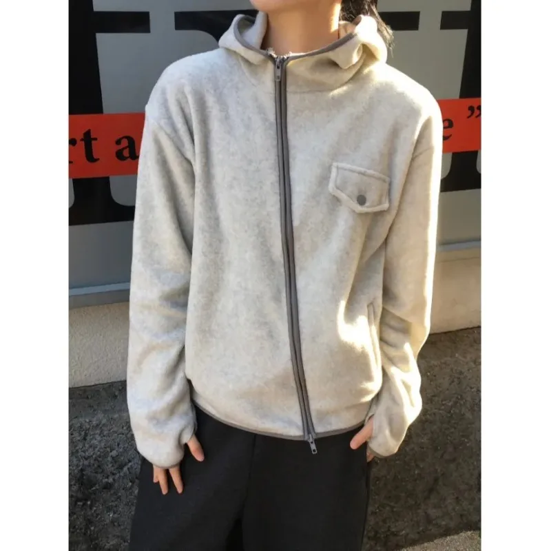 

Women's Casual Double-Sided Fce Hooded Jaet Loose Faionable ort Top Korean Sle Commute Wind Winter New Arrival