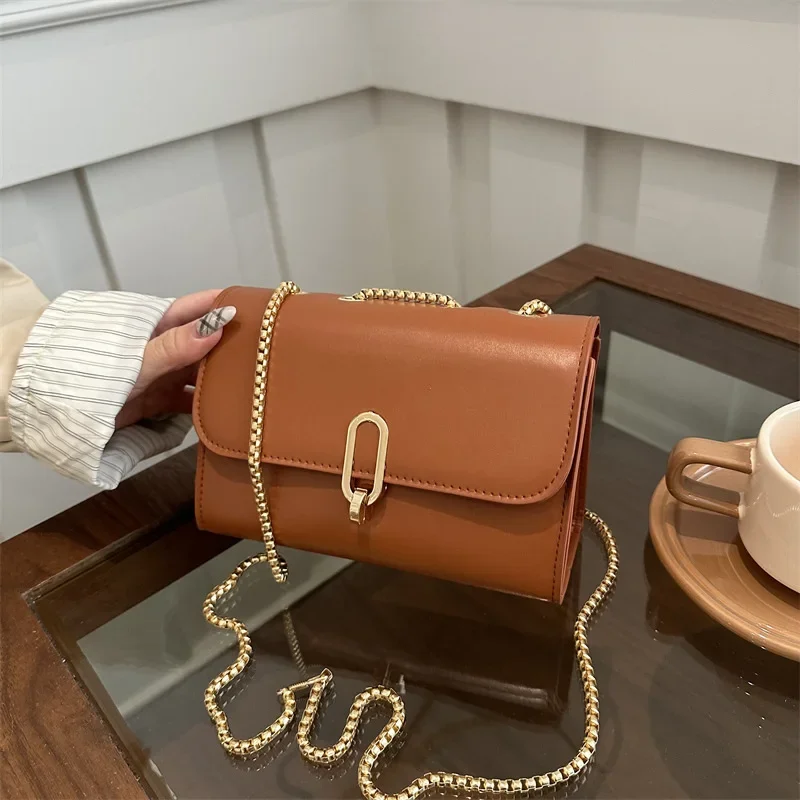 Textured small square bag fashionable solid color simple shoulder messenger bag