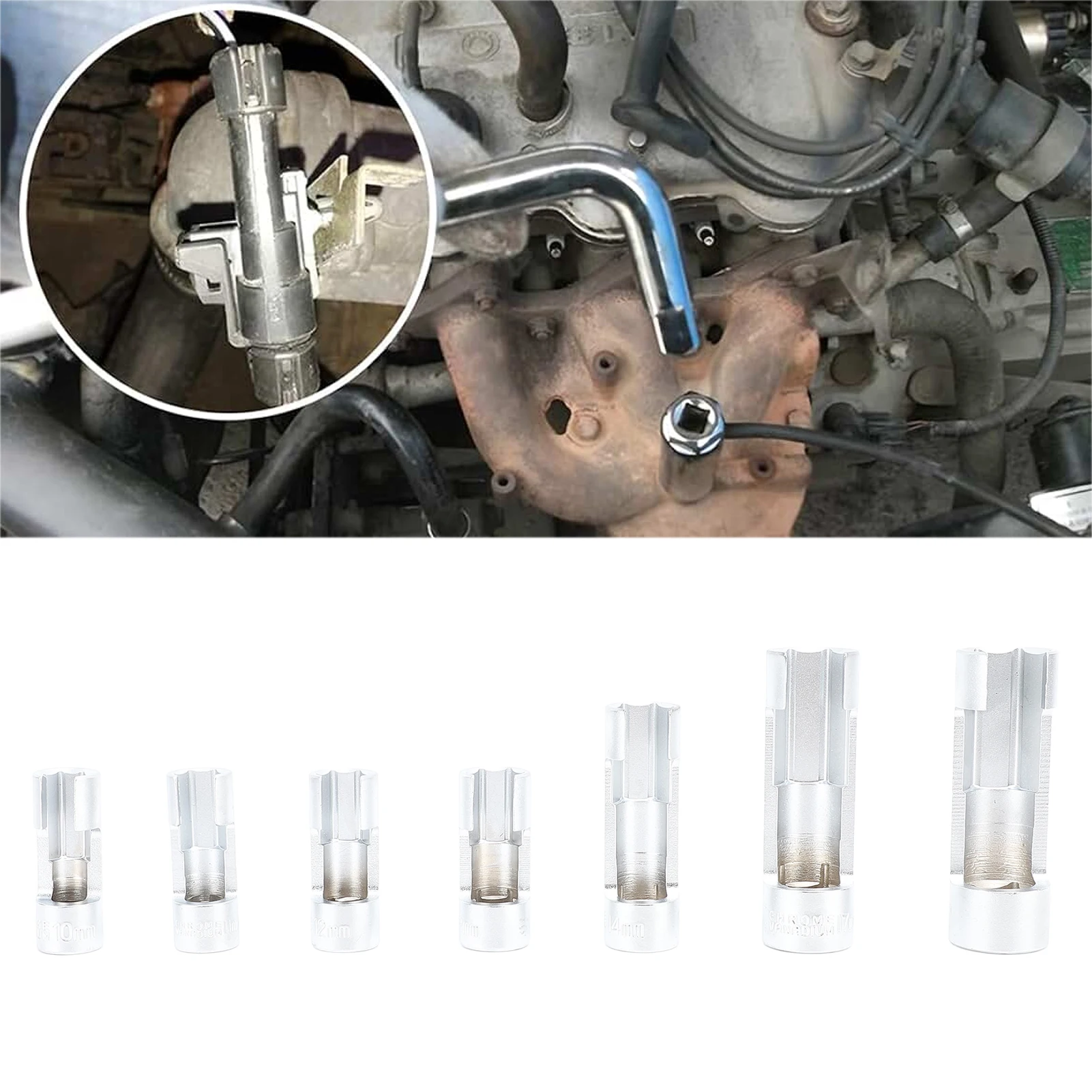 

7 шт. инструмент для снятия датчика кислорода, масляный инжектор из хромированного сплава, набор гаечных ключей для датчика O2, набор инструментов для снятия автомобиля