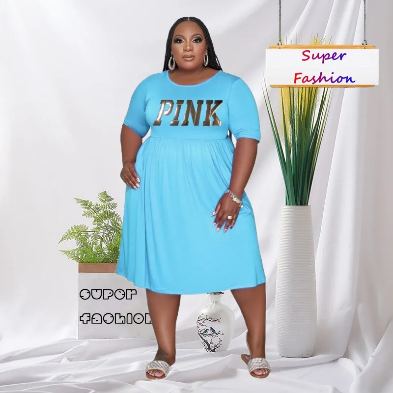 

WSFEC L-5XL African New Fashion PLus Size Dresses Women Clothing Summer 2023 Short Sleeve Loose Casual Midi Dress Female Outfits
