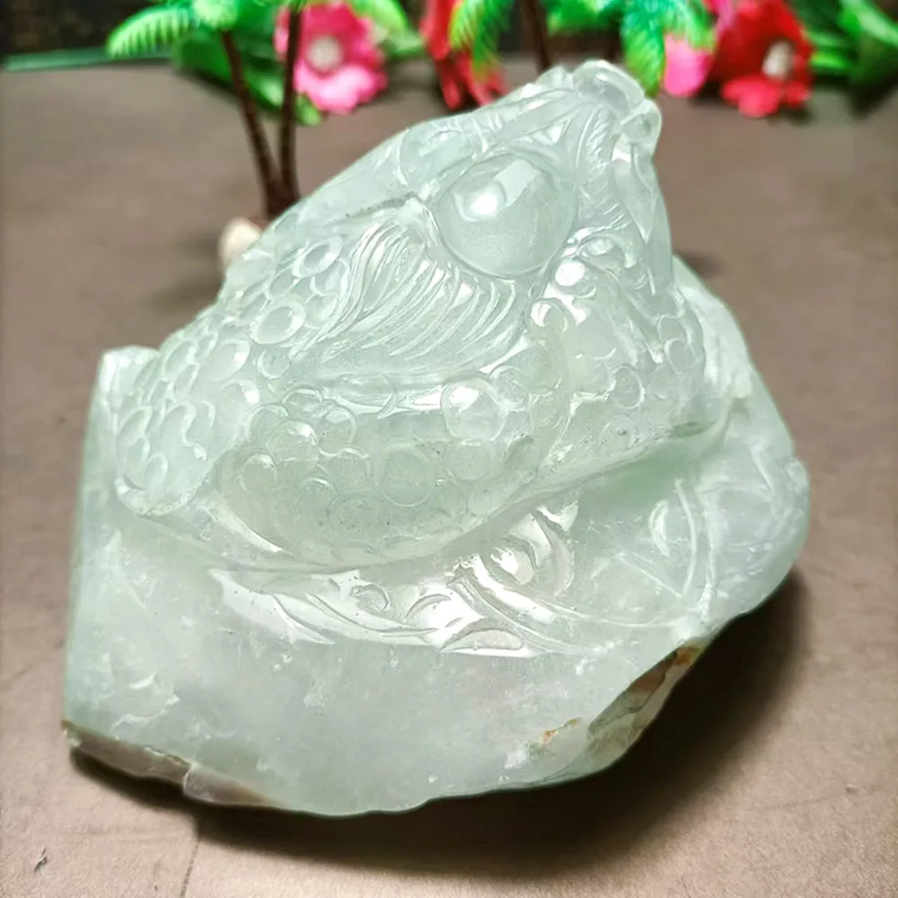 904g  Natural energy quartz and jade carving Gold Toad sculpture Reiki home decoration decoration Chakra and healing