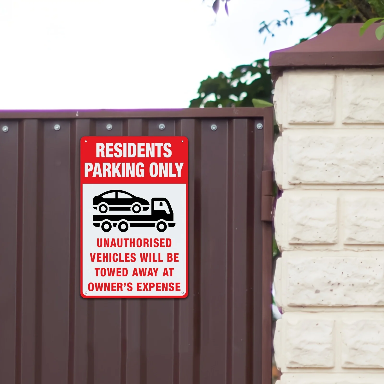 2D Flat - Decorative Sign2D Flat - 1pc 'Residents Only Parking' Metal Sign - 8X12 Inches, Unauthorized Vehicle Towing Warning, D