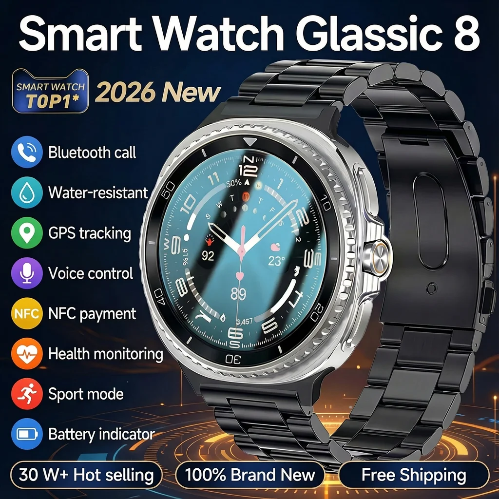 

Часы 2026 8, ультра классические оригинальные умные часы, мужские AMOLED-дисплей, GPS-навигация, NFC, 3 атм, водонепроницаемые, спортивные часы для плавания, трек, умные часы
