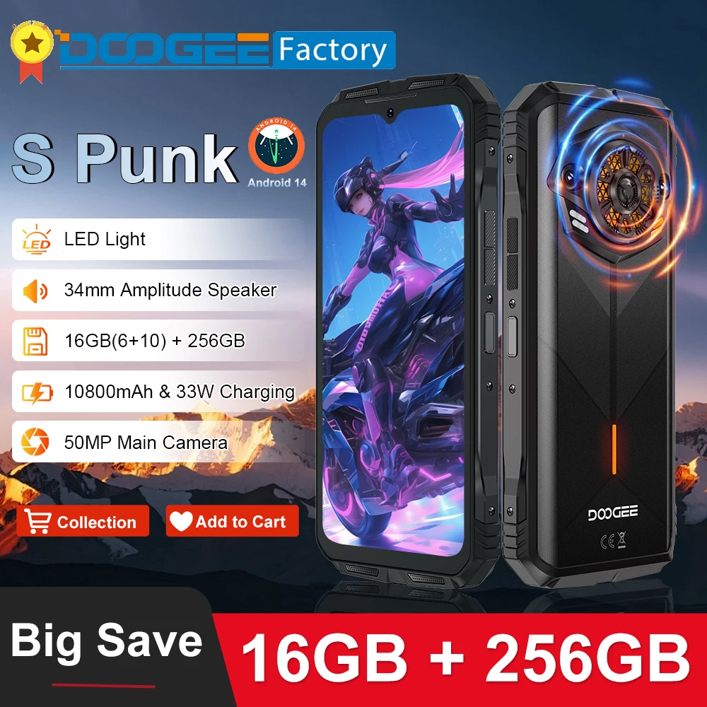 DOOGEE S Punk Rugged Smartphone 16GB(6+10) 256GB LED Light 6.58