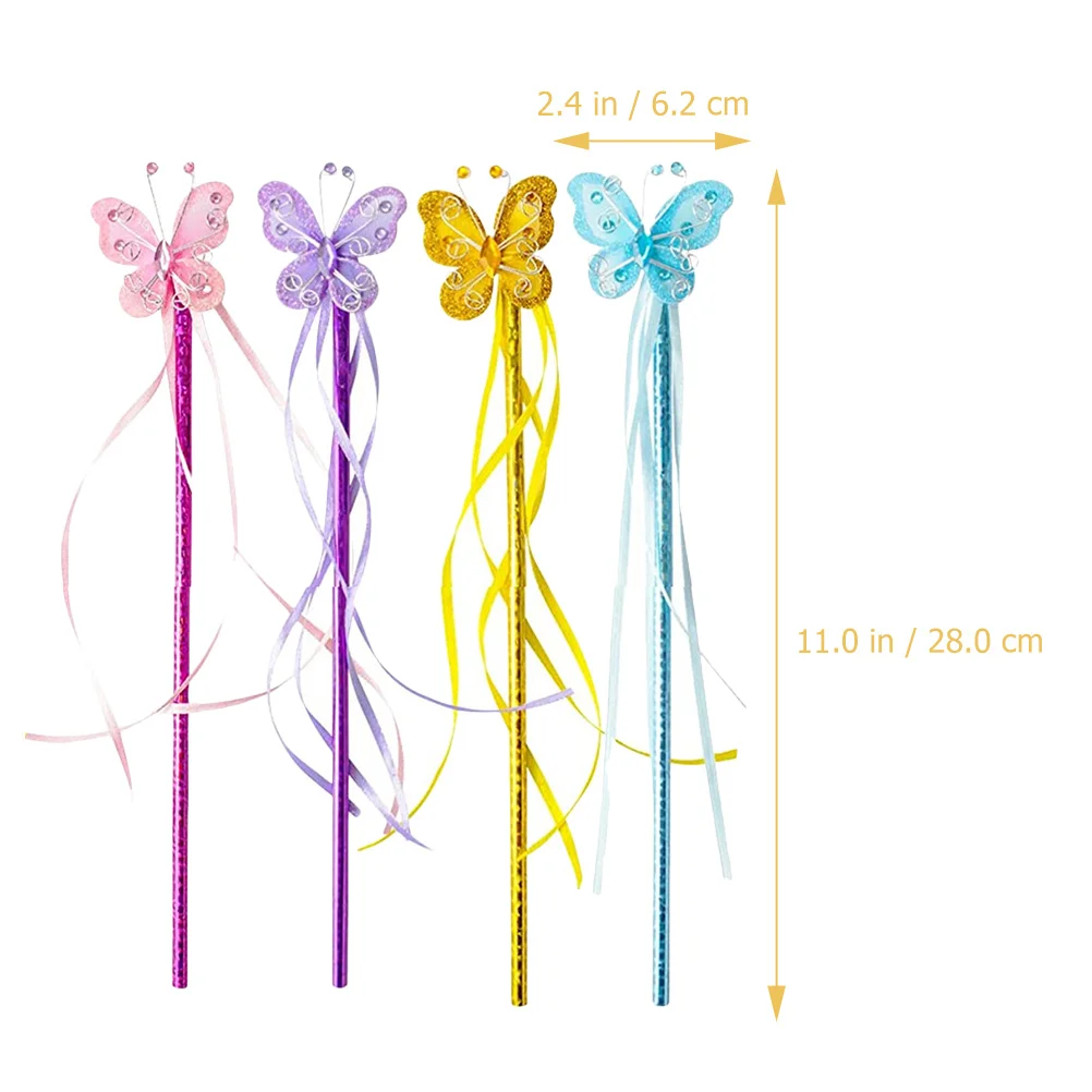 4Pcs Butterflies Fairy Ribbon Wrapped Stick Girl Costume Party Stage Dress-Up Accessory Butterflies Fairy Wands