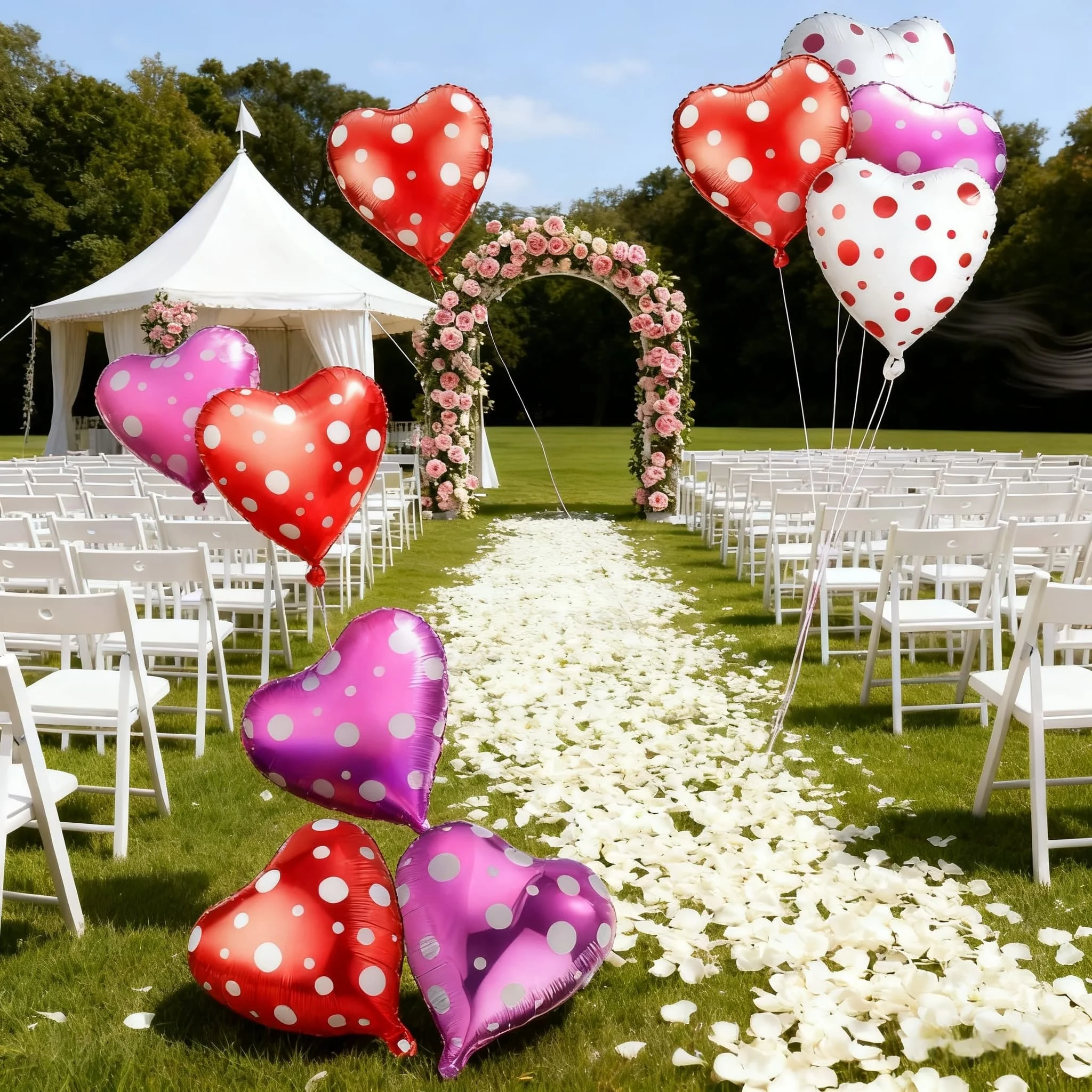 

Heart Shaped Polka Dot Balloons 18 Inch Aluminum Film Balloon for Holiday Birthday Party Date Valentine Decoration Supplies