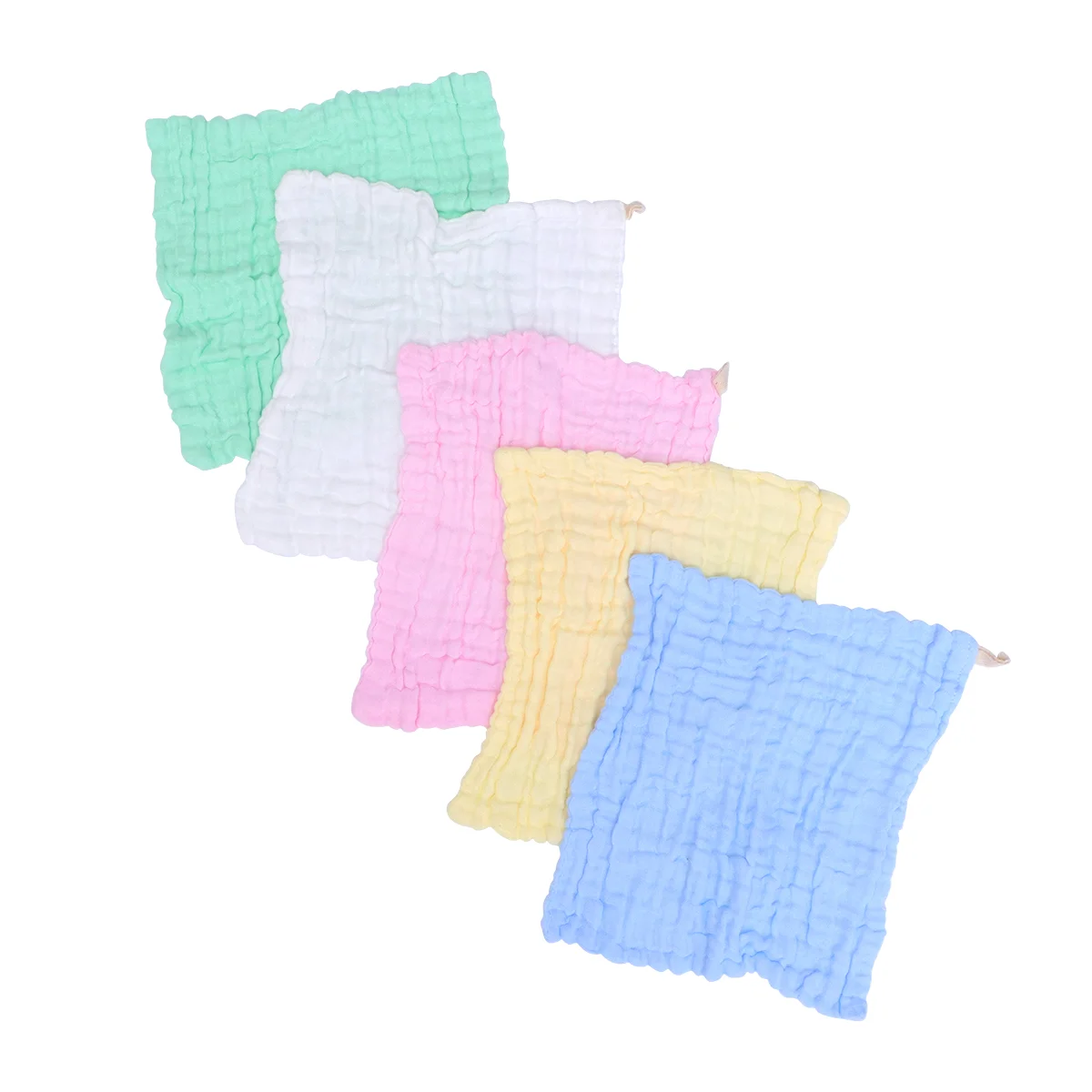 

5 Pcs Six Layers Washed Gauze Cotton Small Square Towel Newborn Bath Face Towel Handkerchief (White, Yellow, Green, Pink, Blue S