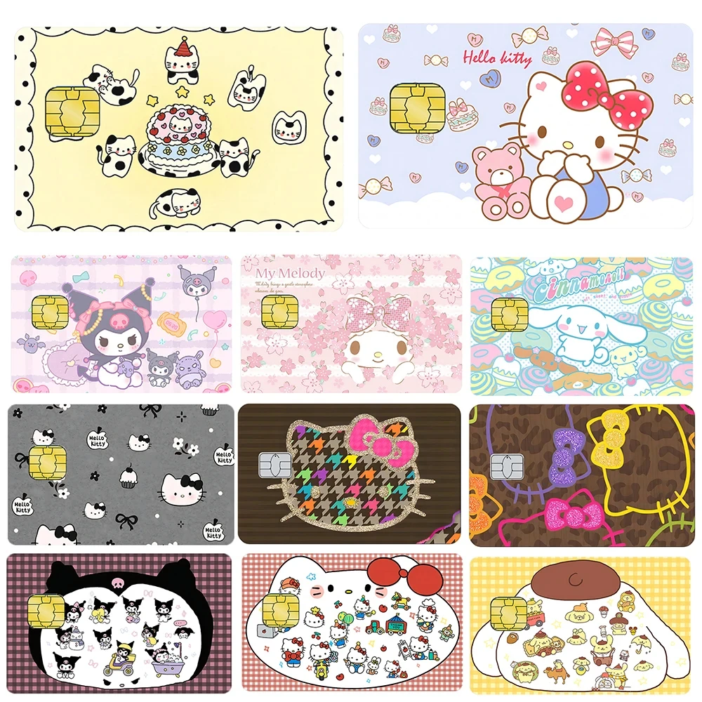 Sanrio Anime Bank Credit Cards Hello Kitty Kuromi Melody Pass Stickers Decoration Waterproof Scratch Resistant Stickers