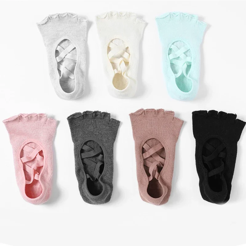 

Macaron Color Cotton Cross-strap Five-toe Sports Socks Professional Non-slip Yoga Pilates Socks Gym Dance Fitness Floor Socks