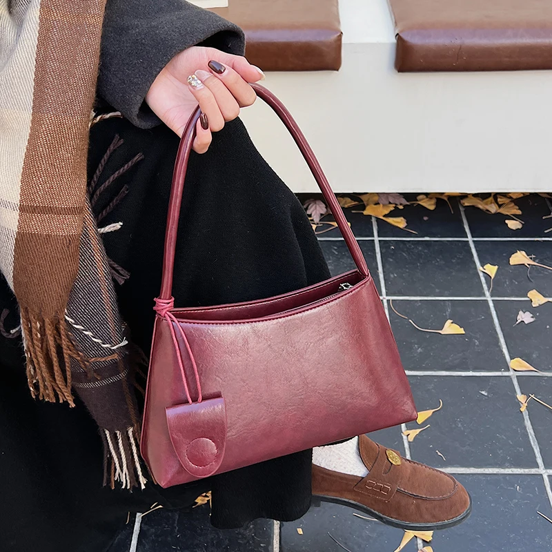 

Simple Women's Shoulder Bag Vintage Pu Leather Ladies Bag Fashion Chain Handbag Tote Deisnger Shopper Armpit Shoulder Purse