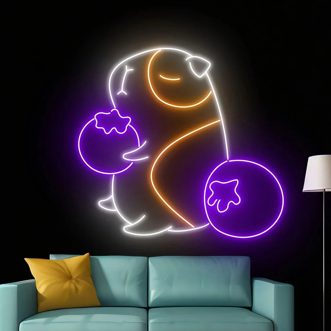 Guinea Pig Eating Blueberry Neon Sign Wall Sign Decor Neon