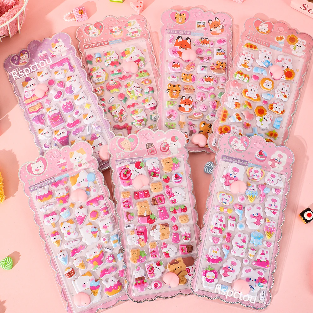 8pcs Cute Cartoon Animals Happy Buttocks Stickers Kawaii Rabbit Cat Pinchable Decompression Toys Decals DIY Decoration Supplies