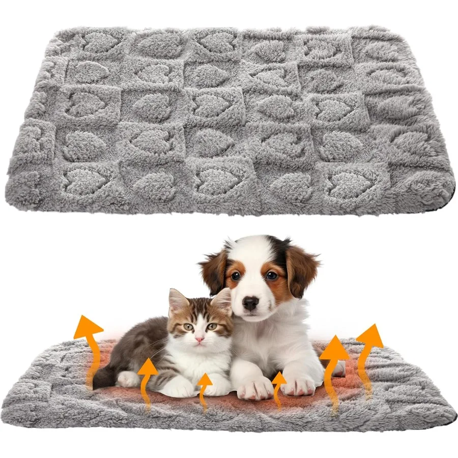 

3 упаковки самогревающихся кошачьих кровати для использования в помещении и на открытом воздухе с клетчатым сердечком, 15 x 20 дюймов, мягкий нагревательный коврик для домашних животных для маленьких