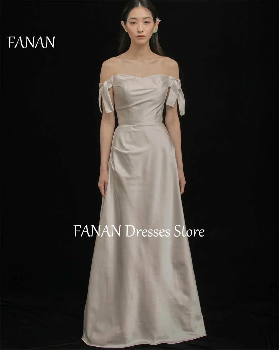 FANAN-Off-ombro vestidos de casamento com mangas curtas, Japão cetim, marfim sereia, Custom Made, vestidos de noiva, marfim, plus size