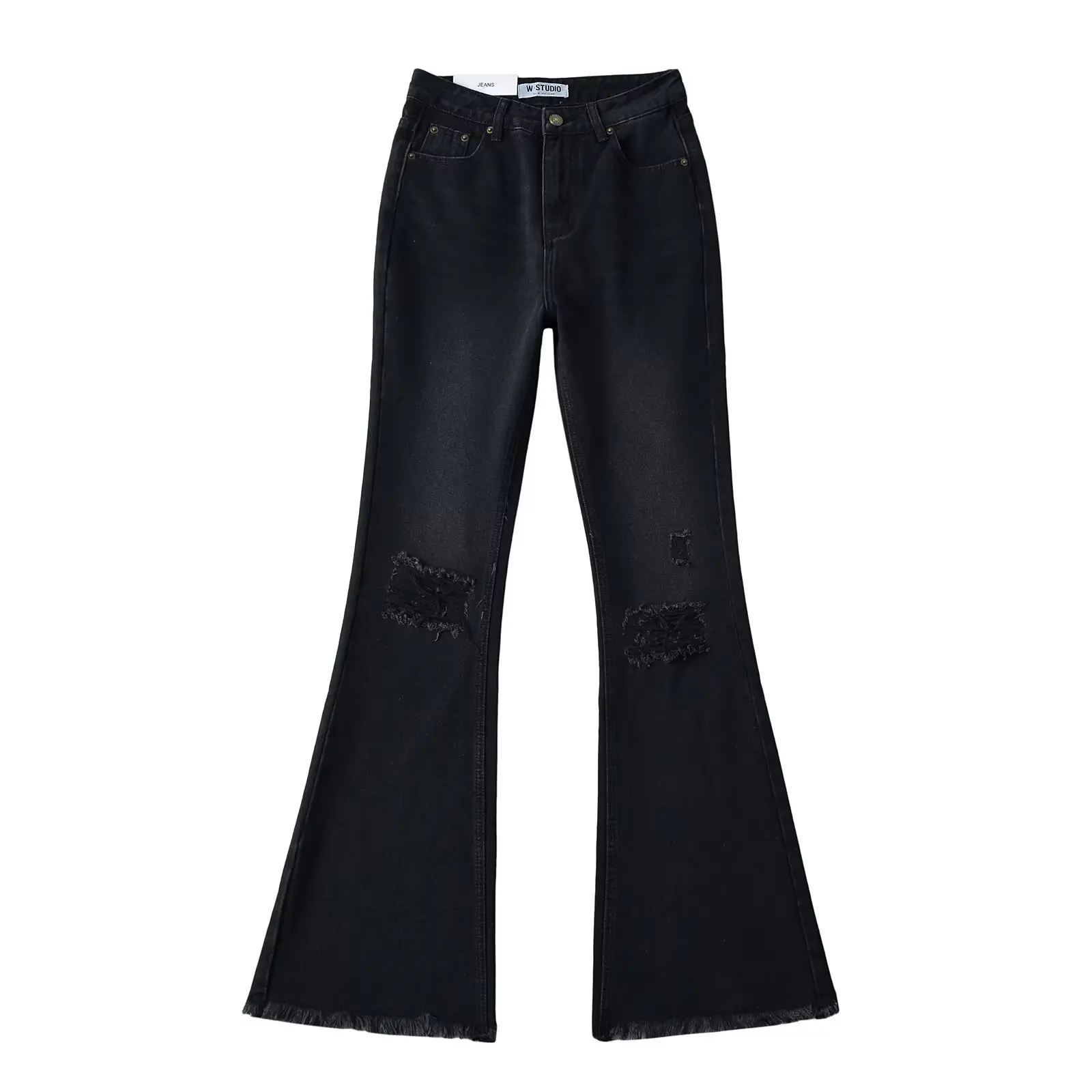 Street Style High Waist Denim Jeans Long Pants Show Leg Lengthening Faded Frayed American Hot Girl Belly Wrap Body Shape Long...
