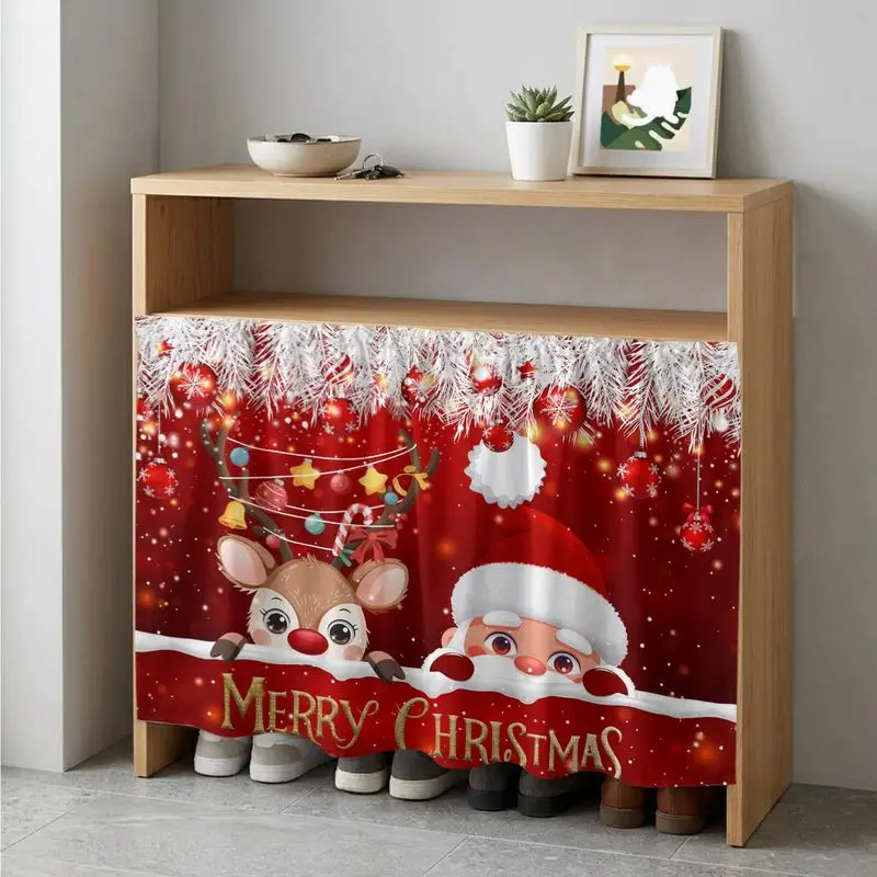 VIKAMA Cabinet Curtain Christmas Reindeer Print Dresser Curtain for Shoe Cabinet Shelf Home Holiday Decor