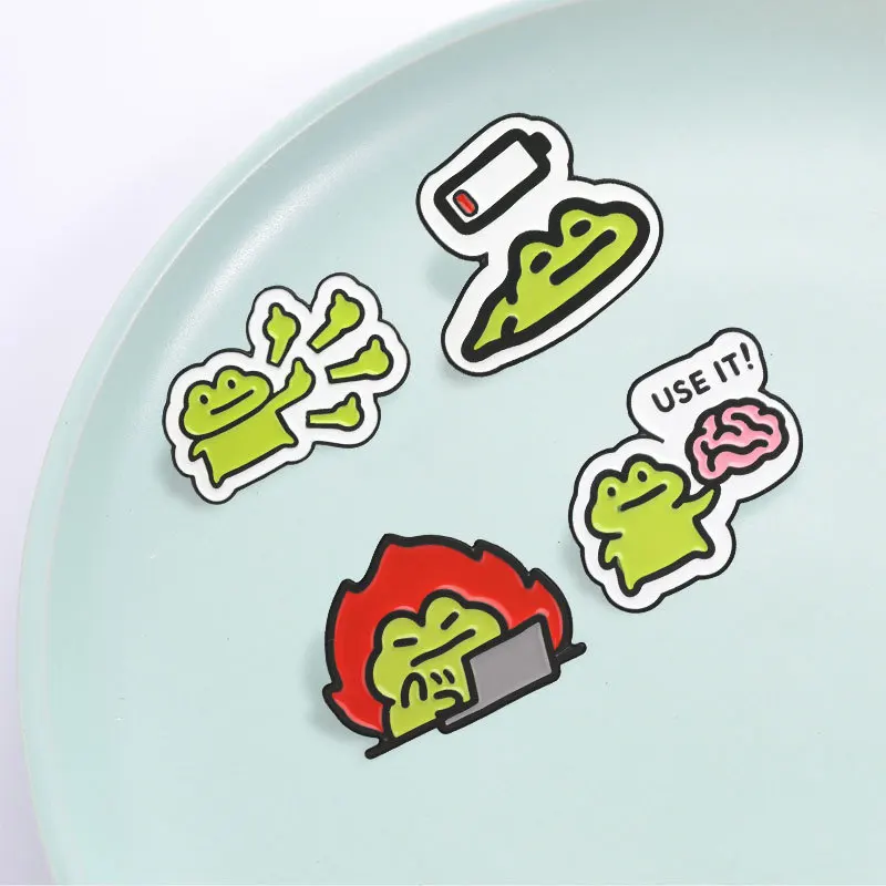 Creative Working Frog Brooch Pins Low-Power Battery Use Brain Badge Enamel Lapel Pin Accessory On Backpack Clothing Ornament