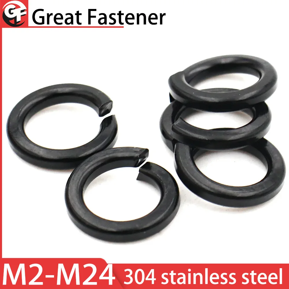 M2-M24 Black 304 Stainless Steel Split Lock Washer Spring Elastic Gasket