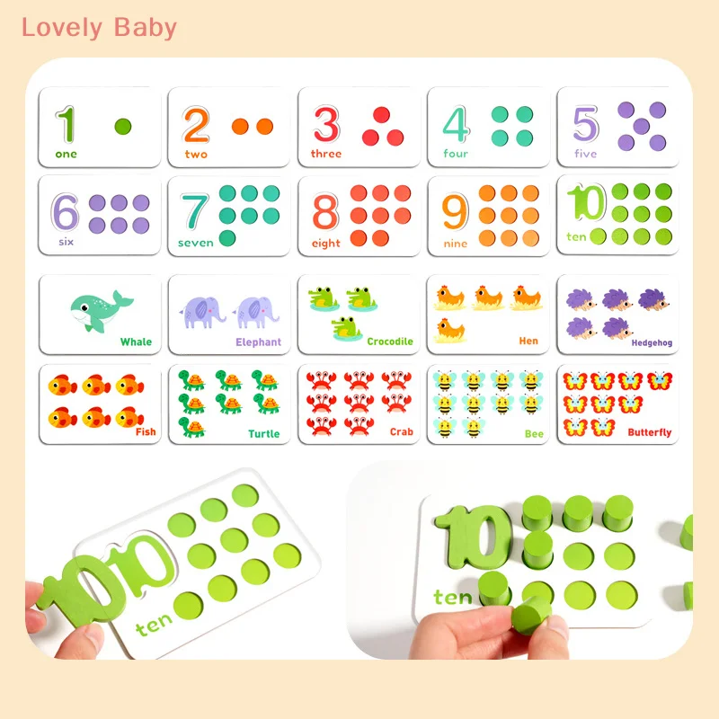 【BBS】ชุดของเล่นคณิตศาสตร์แบบมอนเตสซอรี่, ของเล่นไม้มอนเตสซอรี่สำหรับเด็กวัย 2 3 4 5 6 ปี, เกมจับคู่ตัวเลขเพื่อเสริมสร้างการเรียนรู้