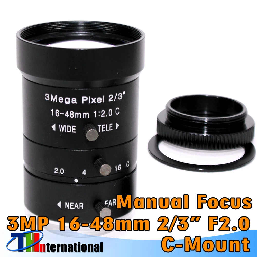 

3MP CCTV Lens 16-48mm Varifocal C-Mount Manual Manualg Iris Focus F2.0 Aperture 2/3" Security Camera Industrial LENS